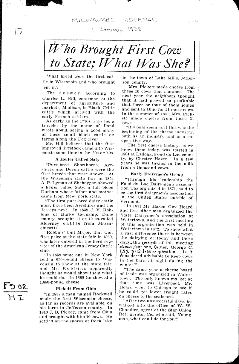  Source: Milwaukee Journal Topics: Agriculture Date: 1938-01-01