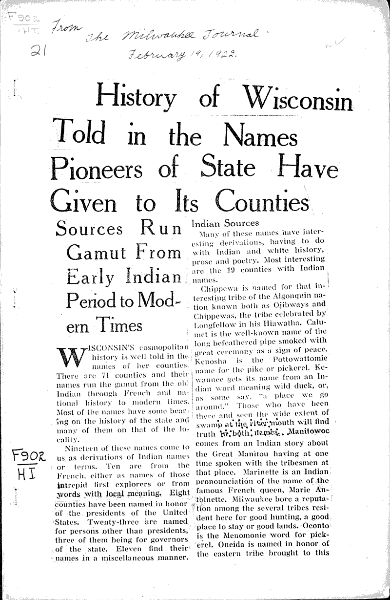  Source: Milwaukee Journal Topics: Indians and Native Peoples Date: 1922-02-19