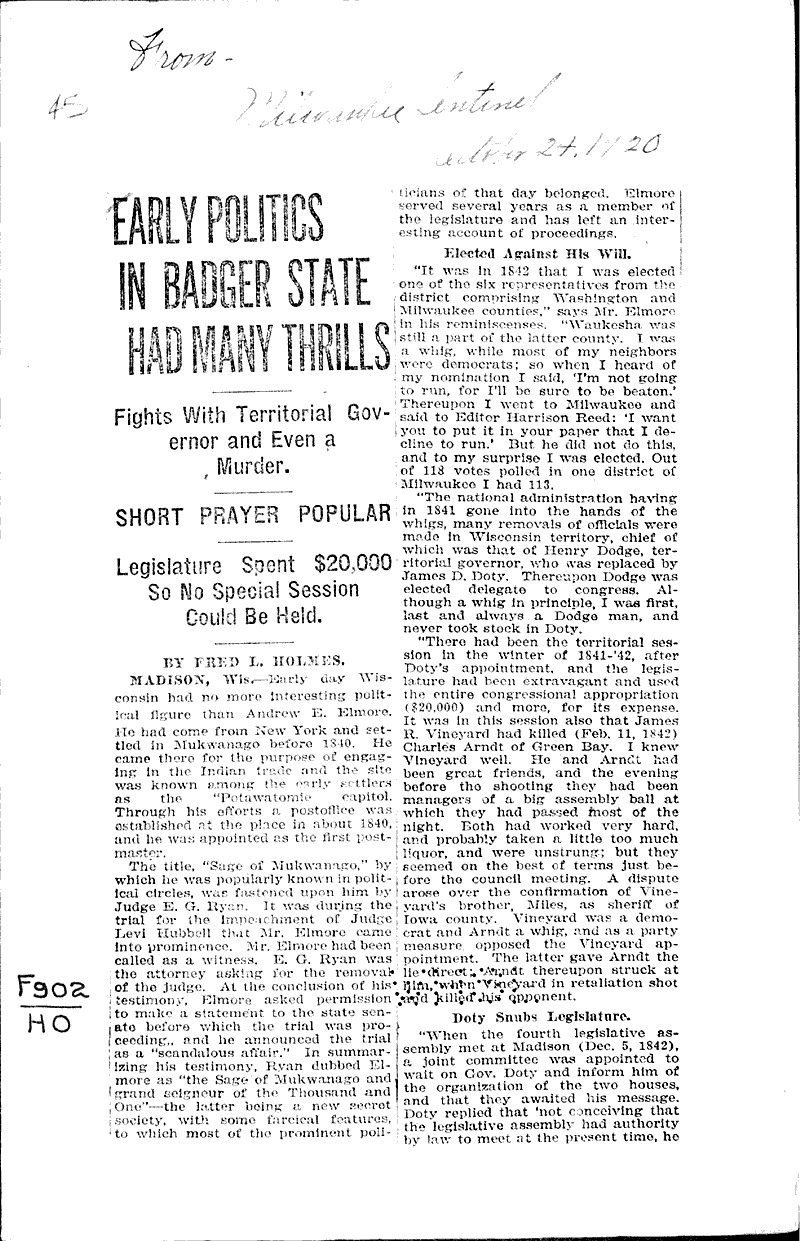  Source: Milwaukee Sentinel Topics: Government and Politics Date: 1920-10-24