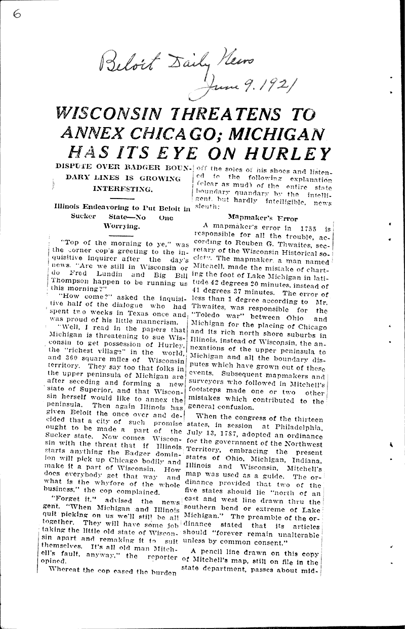  Source: Beloit Daily News Topics: Government and Politics Date: 1921-06-09
