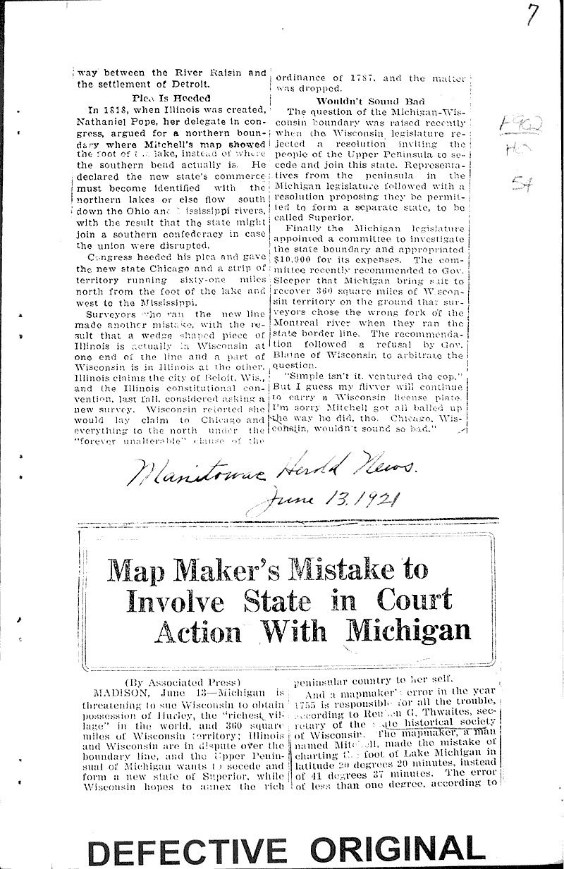  Source: Manitowoc Herald-News Topics: Government and Politics Date: 1921-06-13