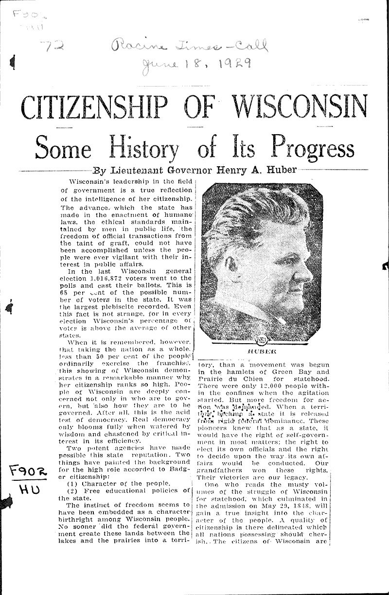  Source: Racine Times Call Topics: Government and Politics Date: 1929-06-18