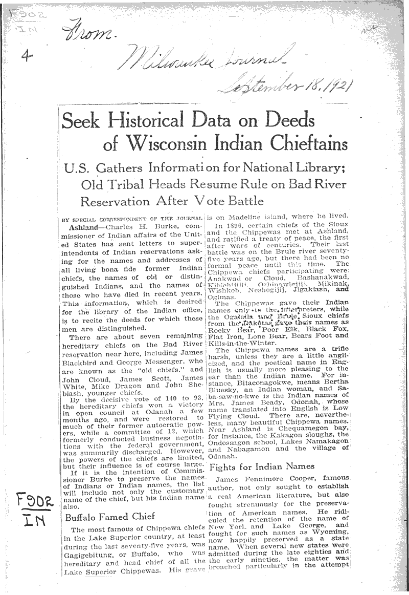  Source: Milwaukee Journal Topics: Indians and Native Peoples Date: 1921-09-18