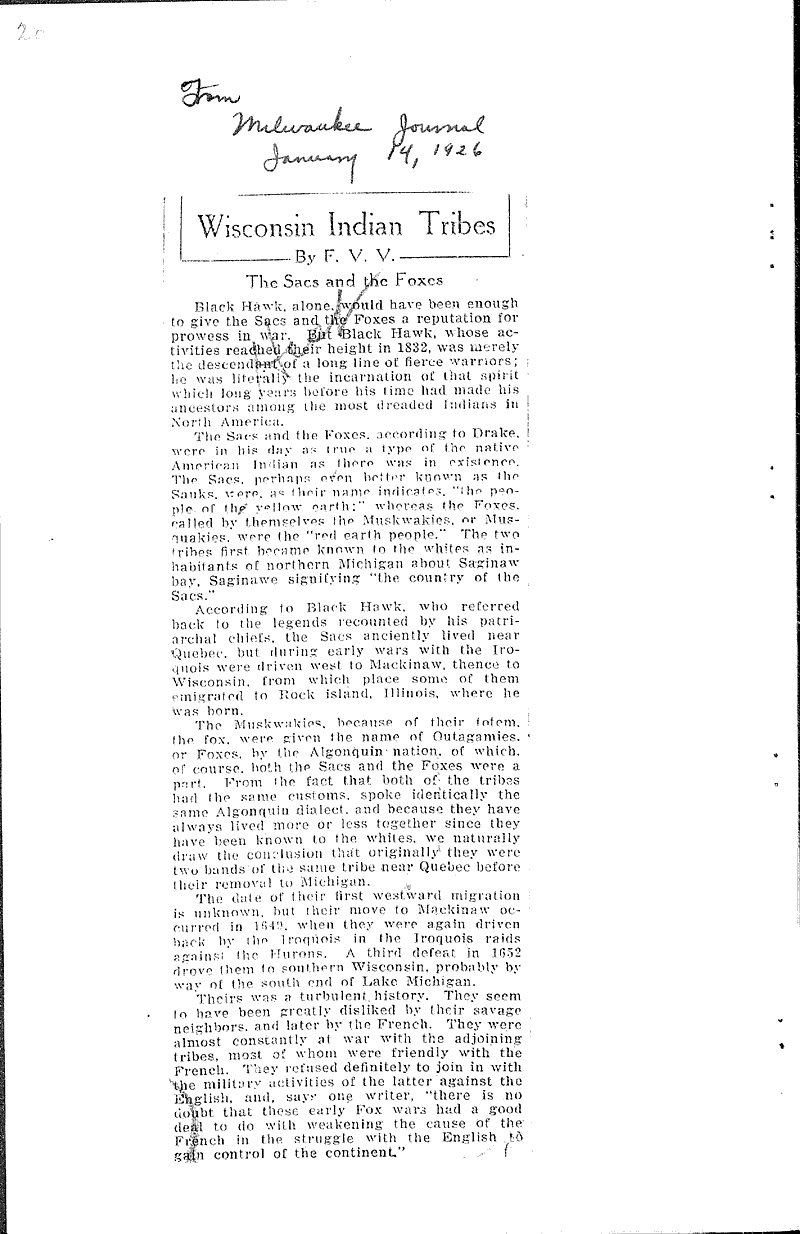Wisconsin Indian tribes Newspaper Article/Clipping Wisconsin