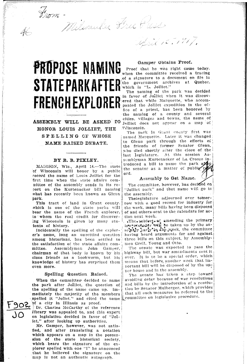  Source: Milwaukee Free Press Topics: Government and Politics Date: 1917-04-15