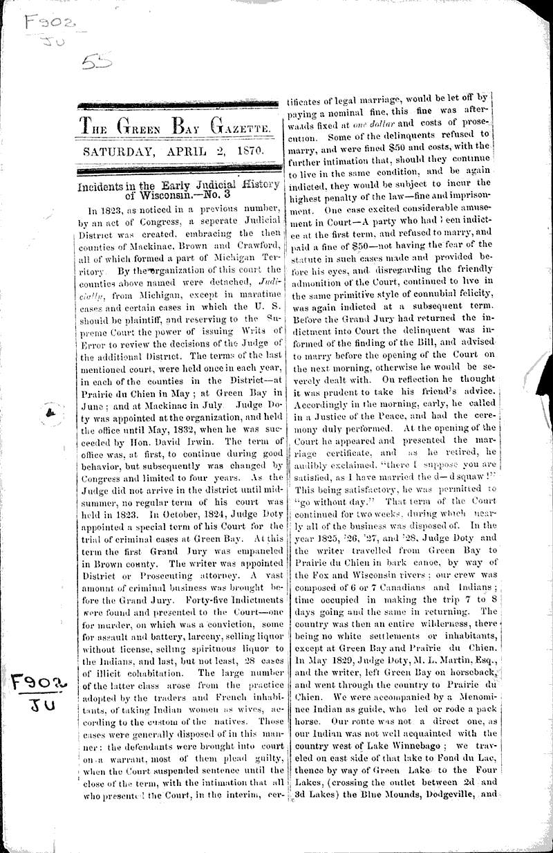 Source: Green Bay Gazette Topics: Government and Politics Date: 1870-04-02