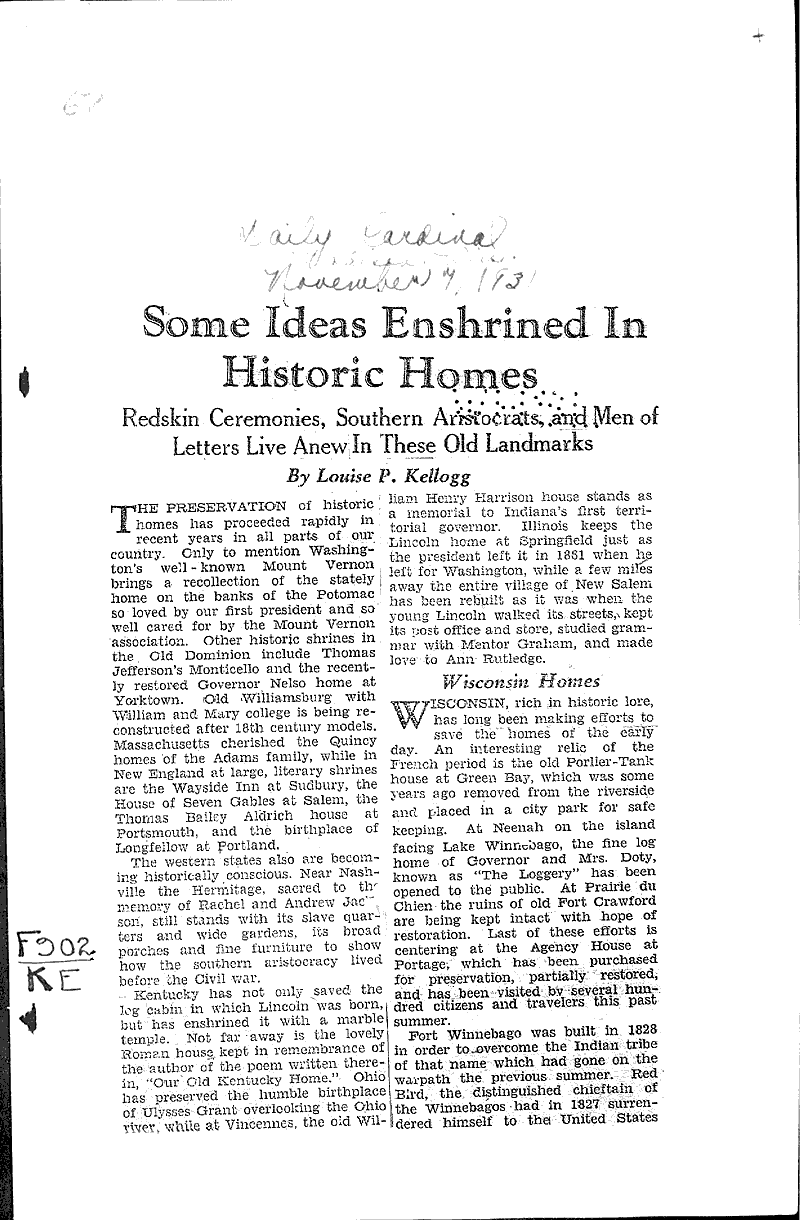  Source: Daily Cardinal Topics: Architecture Date: 1931-11-04