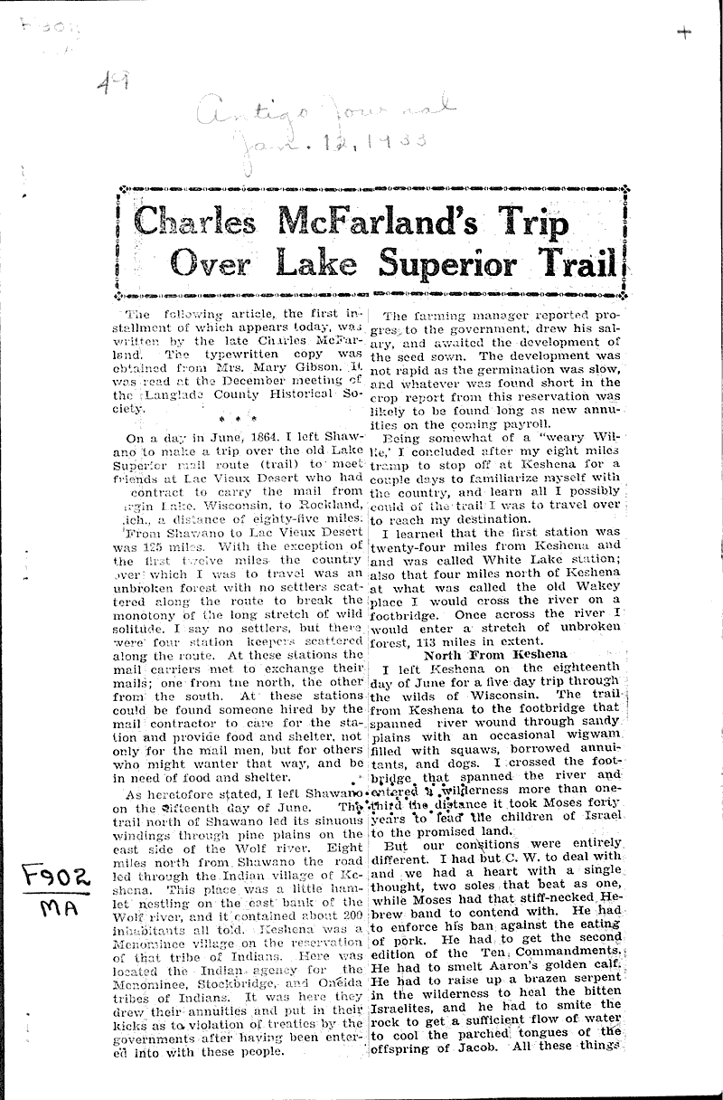  Source: Antigo Journal Topics: Voyages and Travels Date: 1933-01-12
