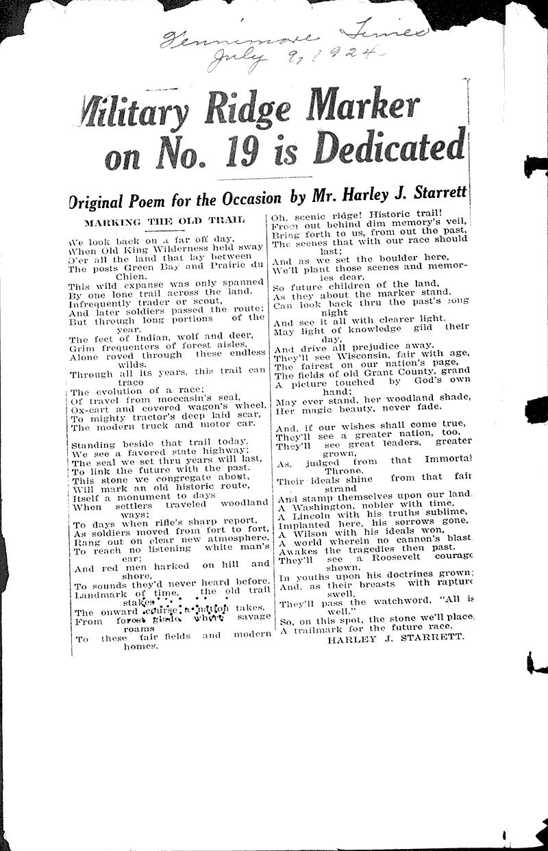  Source: Fennimore Times Topics: Transportation Date: 1924-07-09