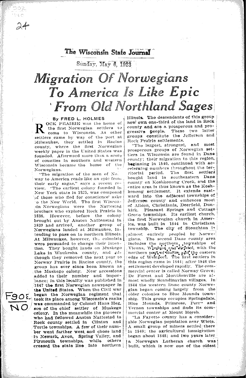  Source: Wisconsin State Journal Topics: Immigrants Date: 1923-05-06