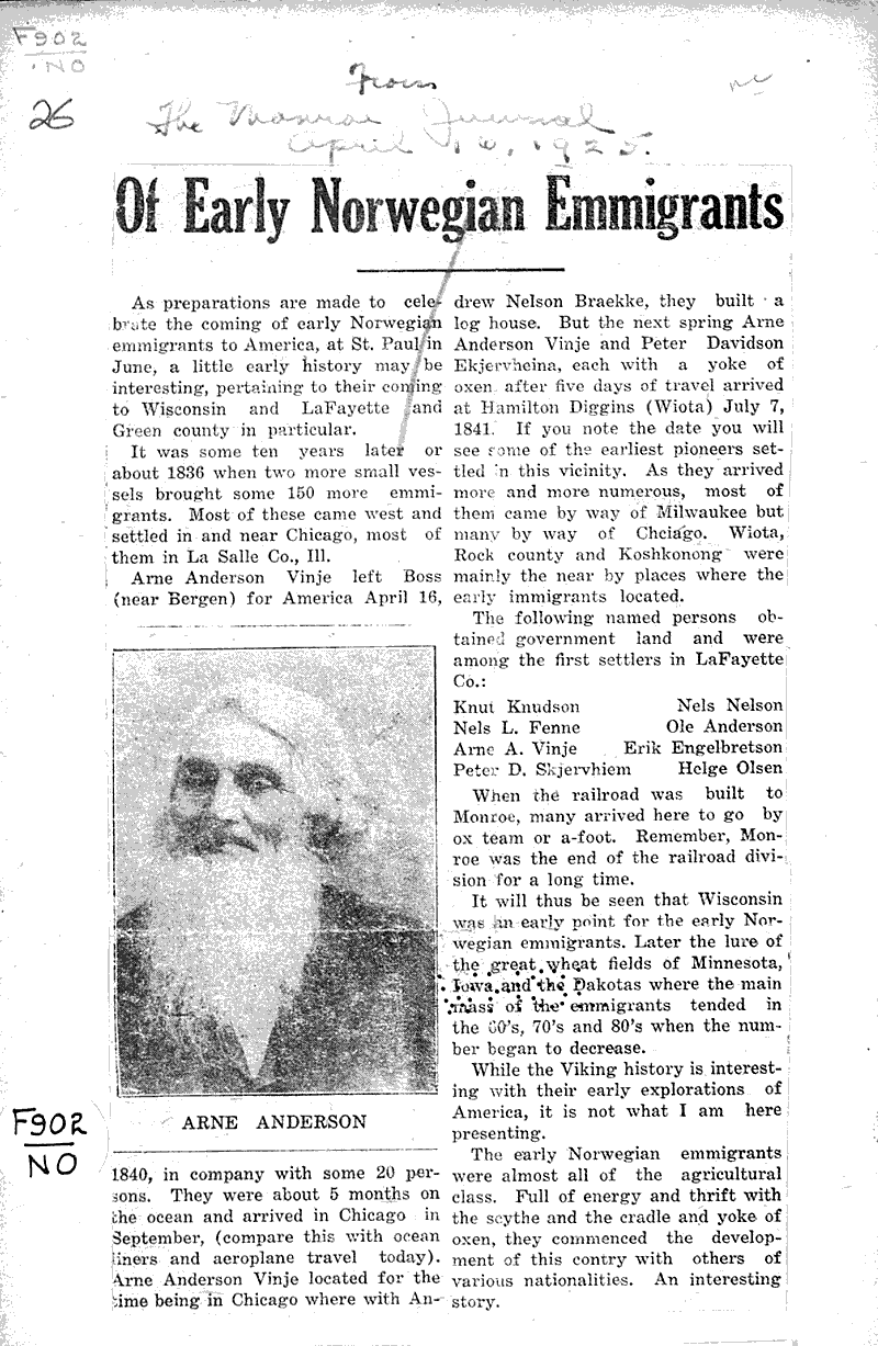  Source: Monroe Journal Topics: Immigrants Date: 1925-04-06