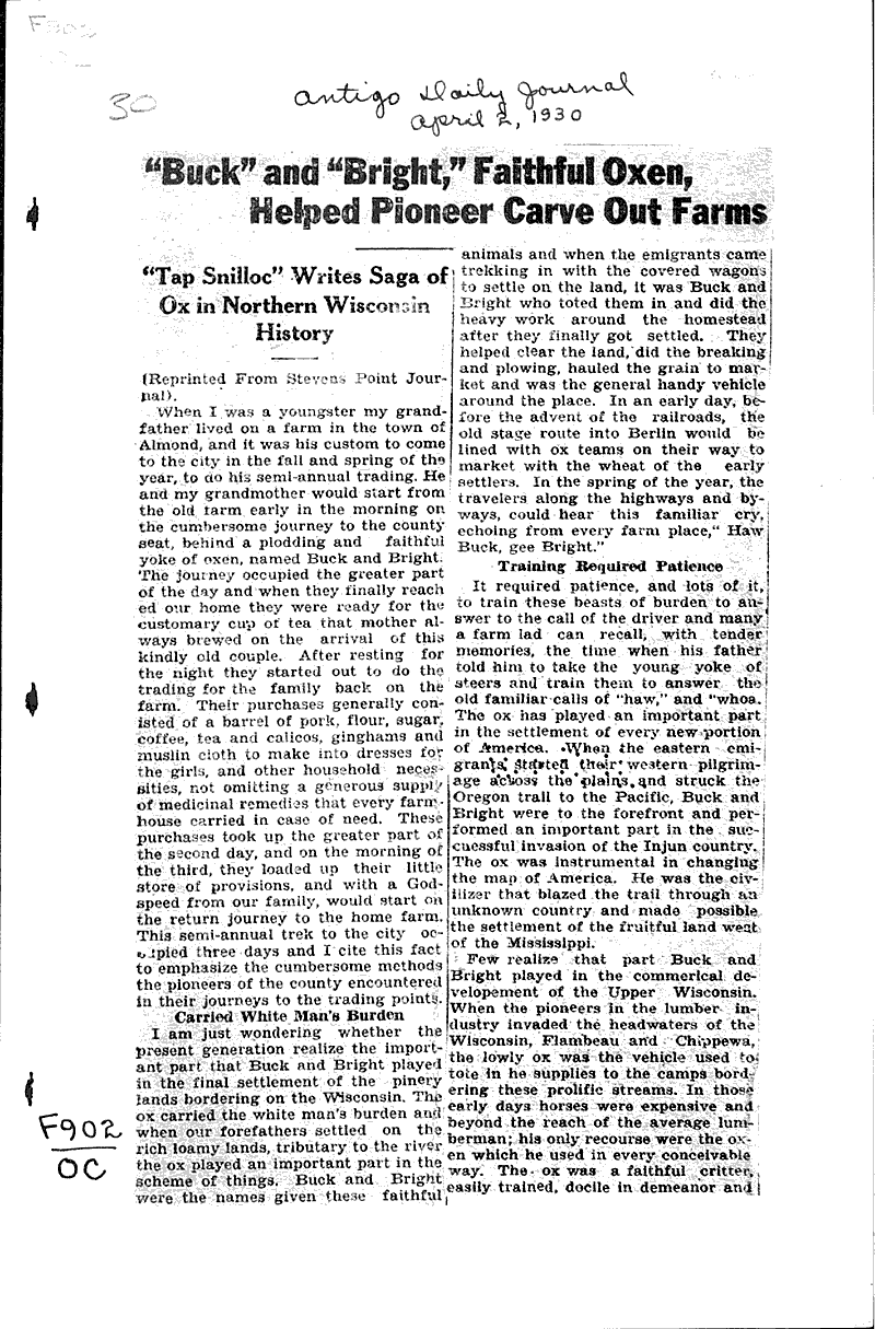  Source: Antigo Daily Journal Topics: Agriculture Date: 1930-04-02