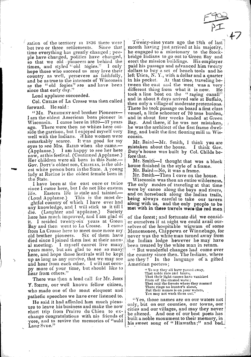 Festival of the pioneers of Wisconsin Source: Argus & Democrat Date: 1857-06-18