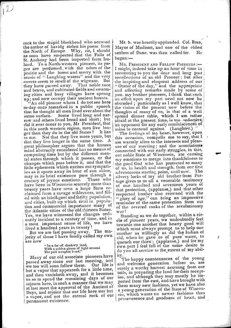 Festival of the pioneers of Wisconsin Source: Argus & Democrat Date: 1857-06-18