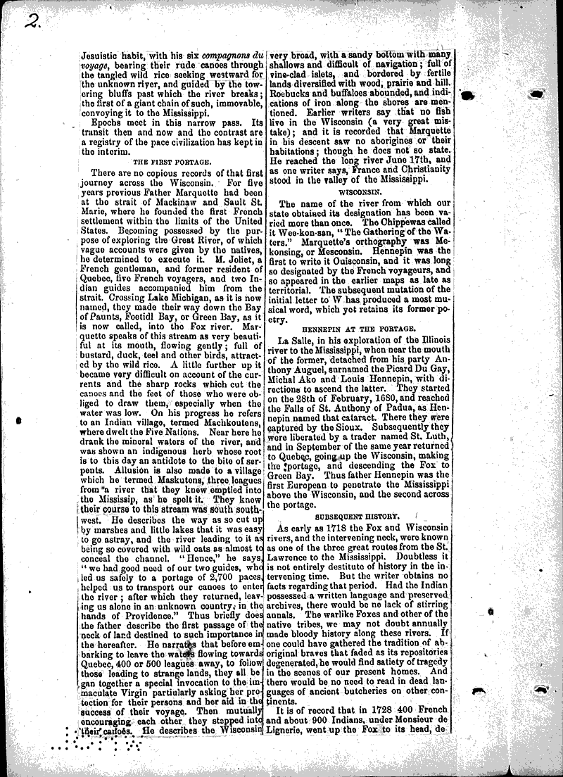 The portage and Fort Winnebago Newspaper Article/Clipping Wisconsin