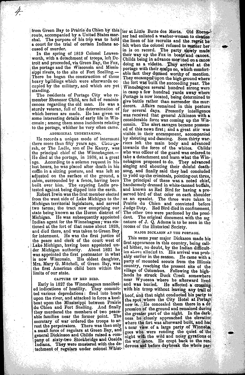 The portage and Fort Winnebago Newspaper Article/Clipping Wisconsin