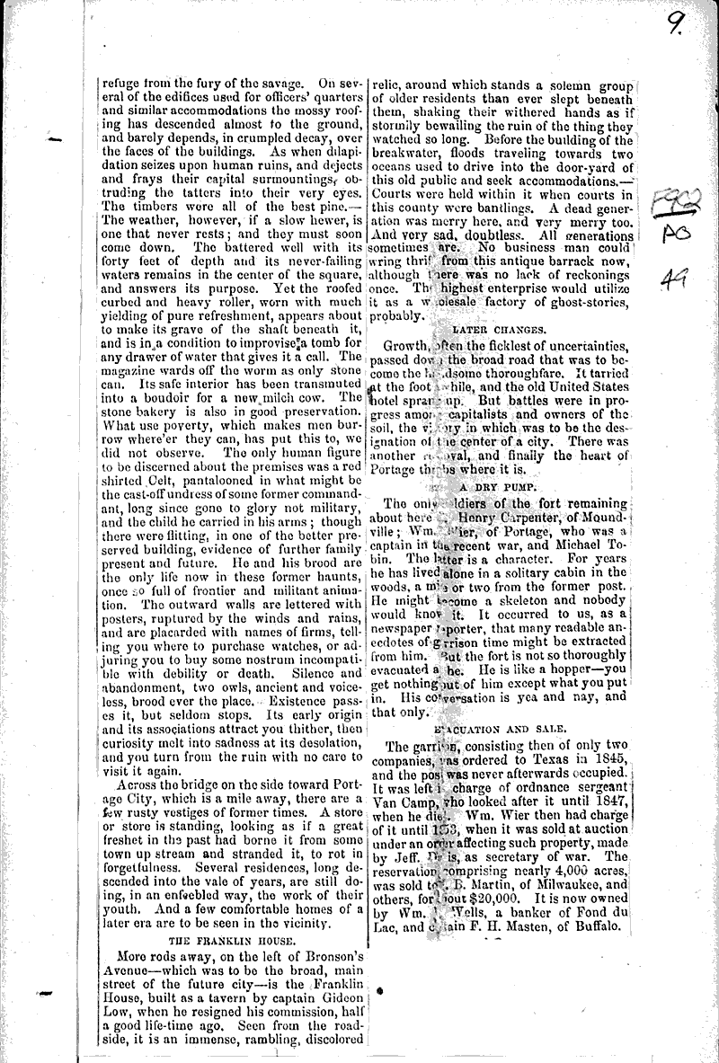 The portage and Fort Winnebago Newspaper Article/Clipping Wisconsin