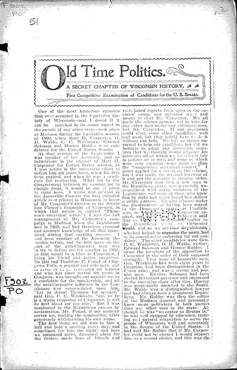 Old time politics Topics: Government and Politics
