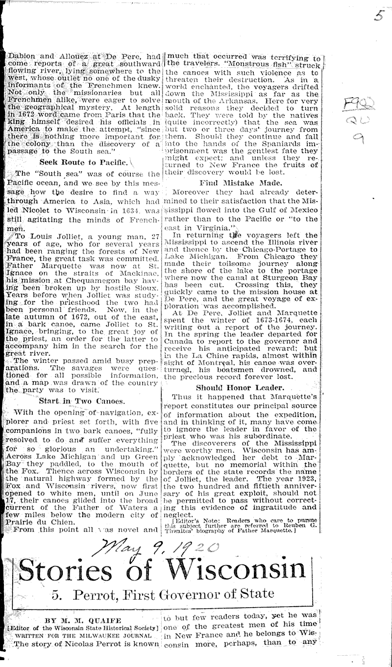  Source: Milwaukee Journal Topics: Government and Politics Date: 1920-05-09