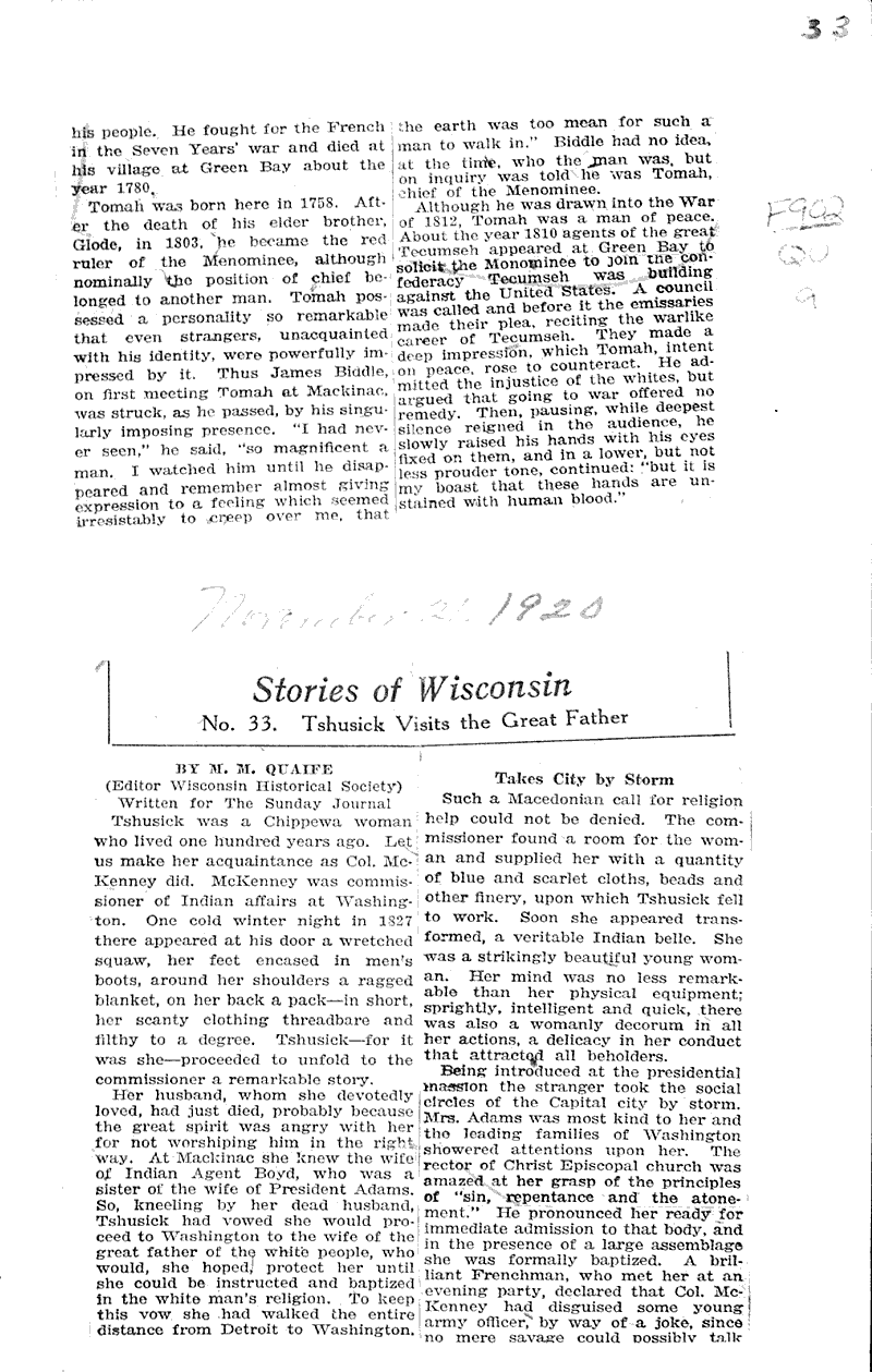  Source: Milwaukee Journal Topics: Indians and Native Peoples Date: 1920-11-21