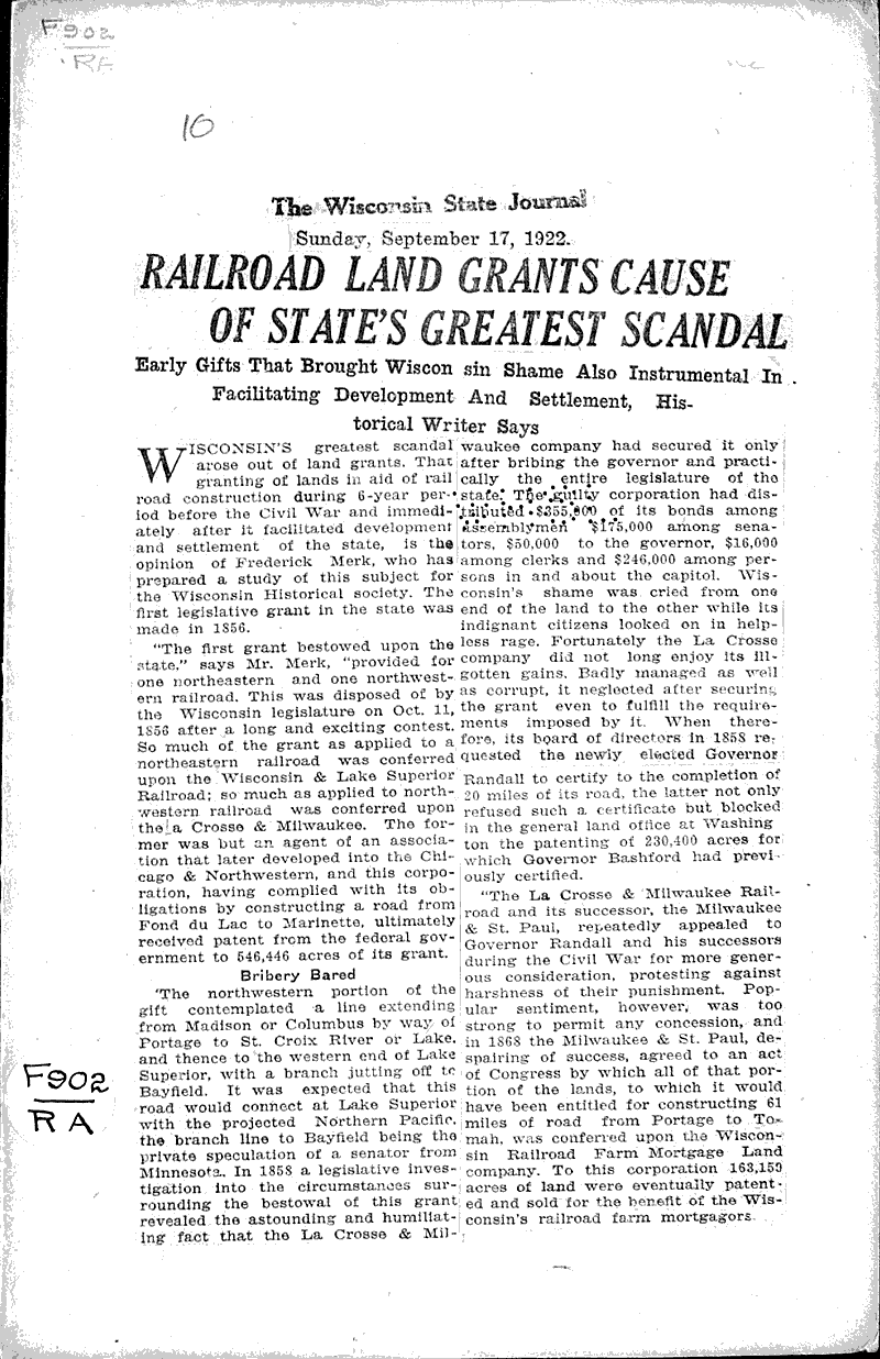  Source: Wisconsin State Journal Topics: Transportation Date: 1922-09-17