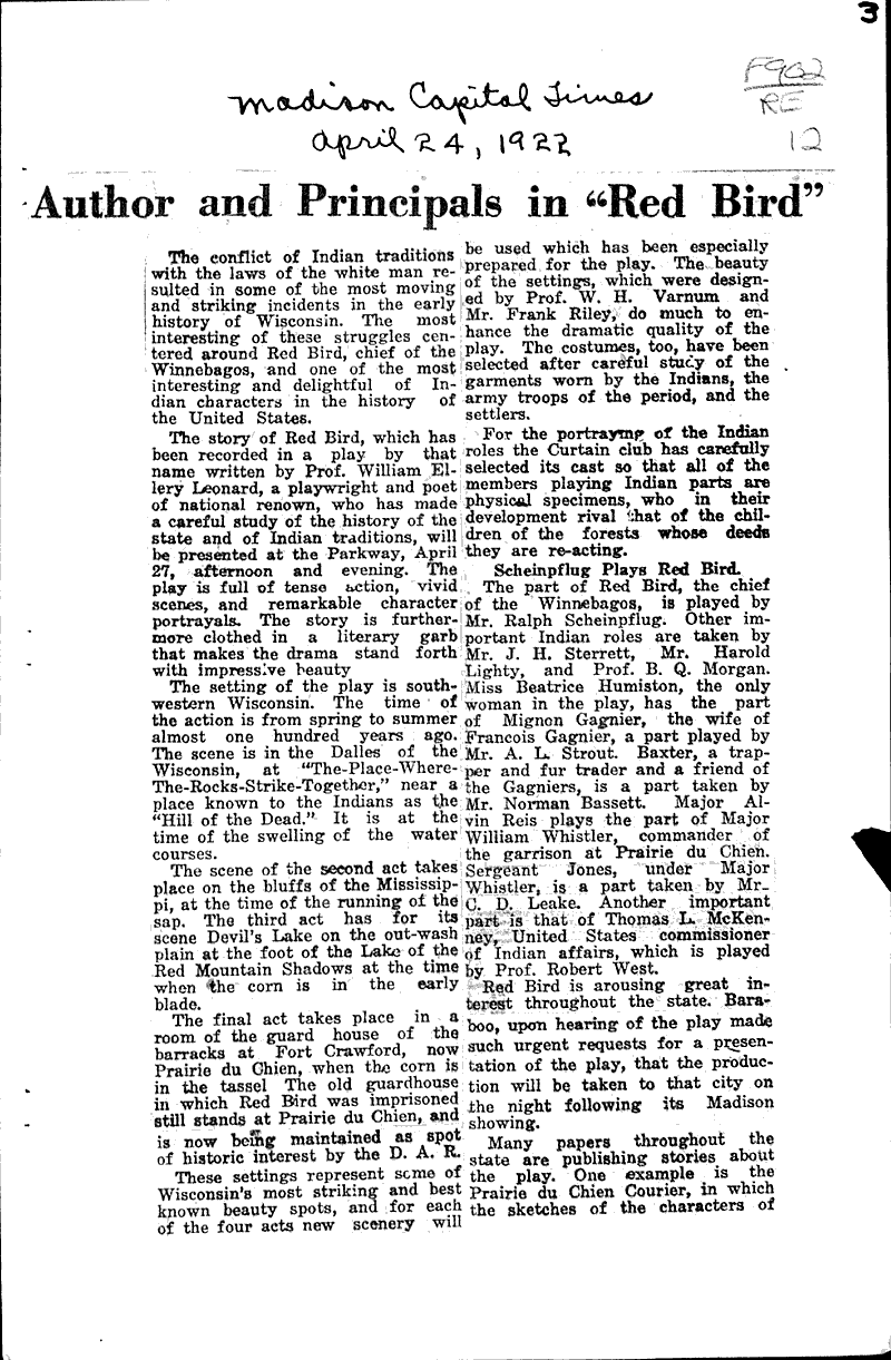  Source: Madison Capital Times Topics: Art and Music Date: 1922-04-24