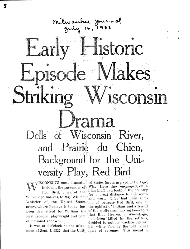 Early historic episode makes striking Wisconsin drama Newspaper