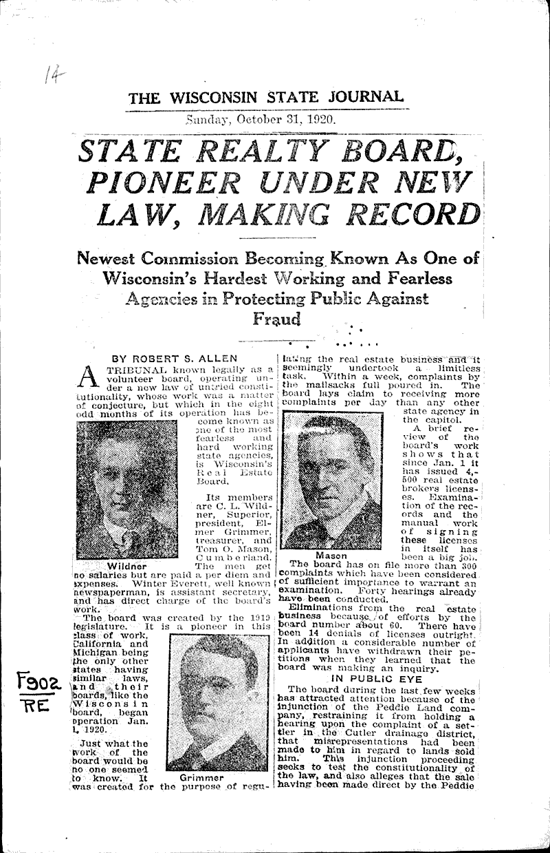  Source: Wisconsin State Journal Topics: Government and Politics Date: 1920-10-31