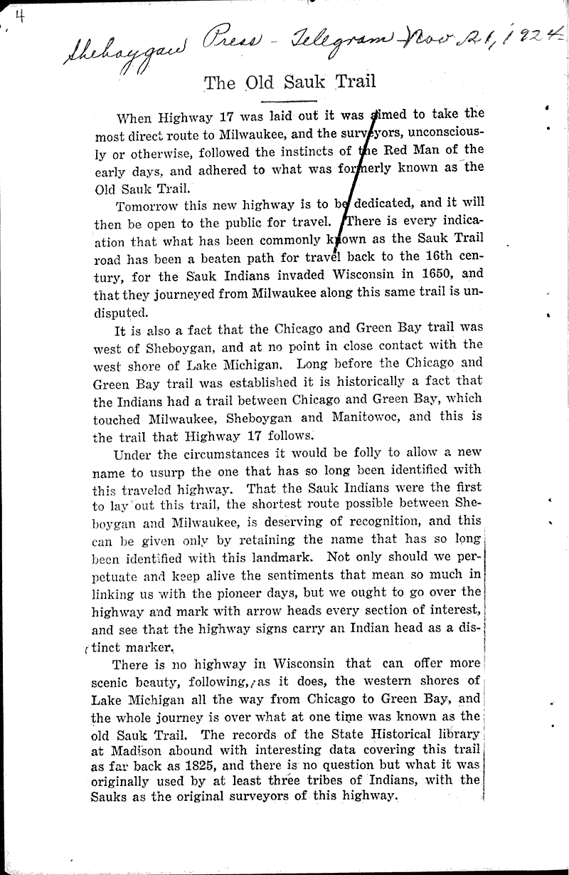  Source: Sheboygan Press Topics: Transportation Date: 1924-11-21
