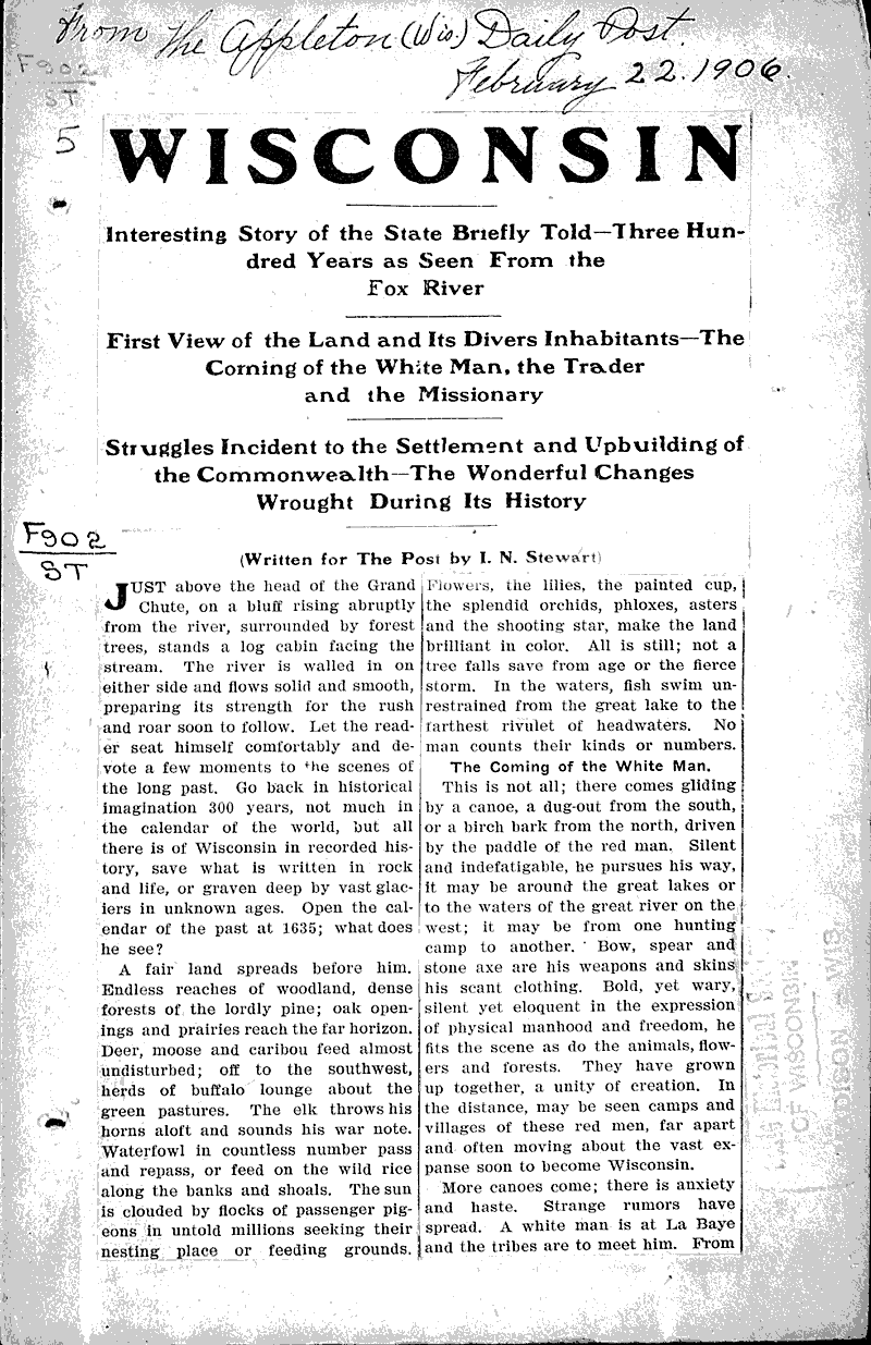 Wisconsin interesting story of the State briefly told three hundred