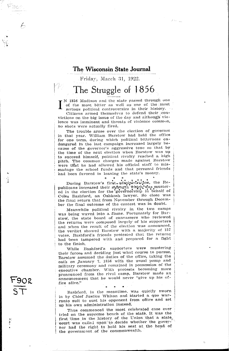  Source: Wisconsin State Journal Topics: Government and Politics Date: 1922-03-31