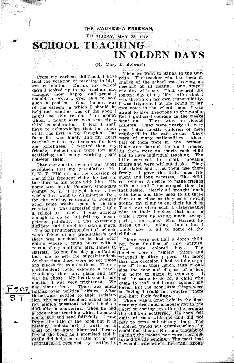  Source: Waukesha Freeman Topics: Education Date: 1912-05-23