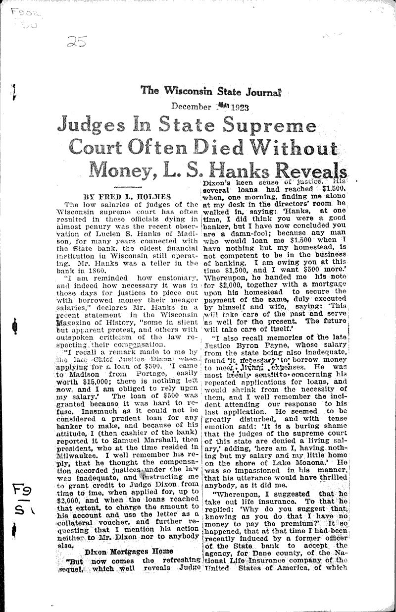  Source: Wisconsin State Journal Topics: Government and Politics Date: 1923-12-??