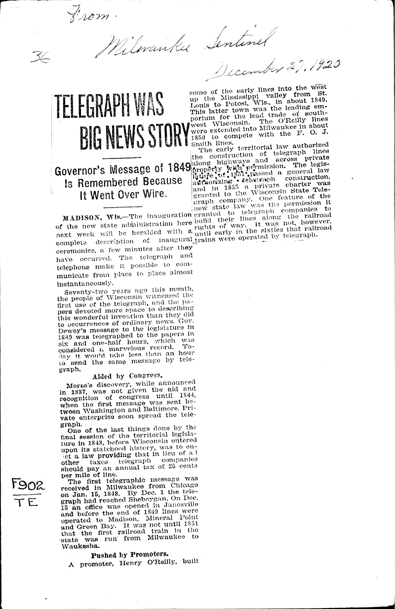  Source: Milwaukee Sentinel Date: 1920-12-27