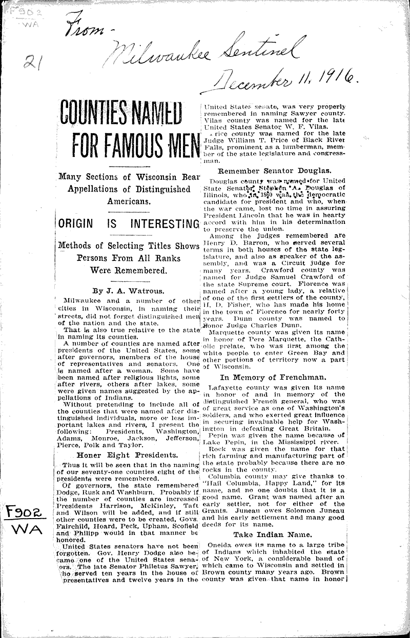 Source: Milwaukee Sentinel Date: 1916-12-11