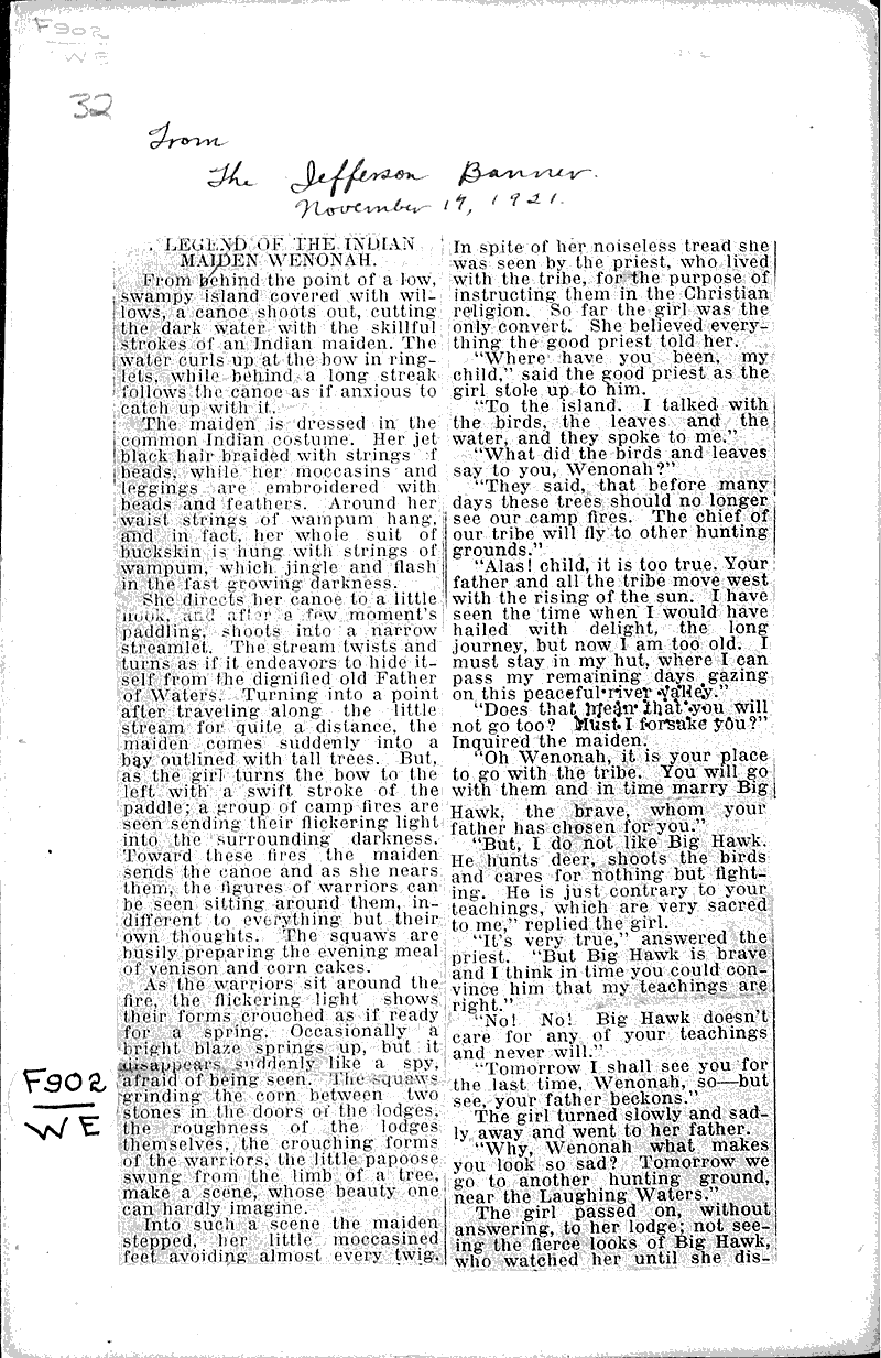  Source: Jefferson Banner Topics: Indians and Native Peoples Date: 1921-11-17