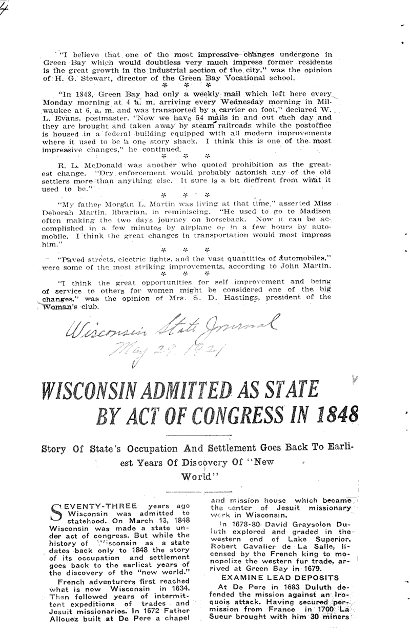  Source: Green Bay Gazette Topics: Government and Politics Date: 1921-05-28