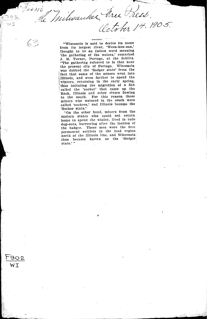 [How Wisconsin got its name] Newspaper Article/Clipping Wisconsin