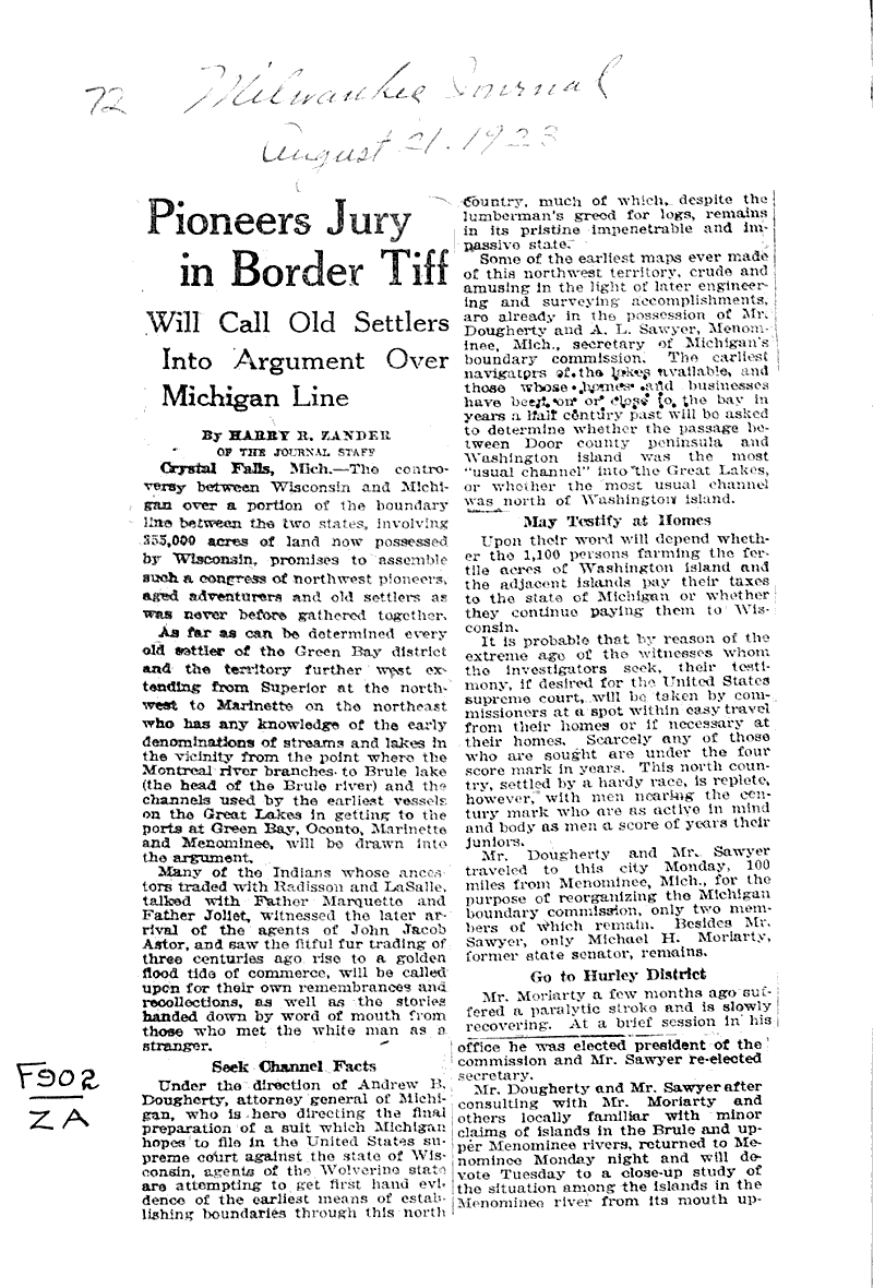  Source: Milwaukee Journal Topics: Government and Politics Date: 1923-08-21