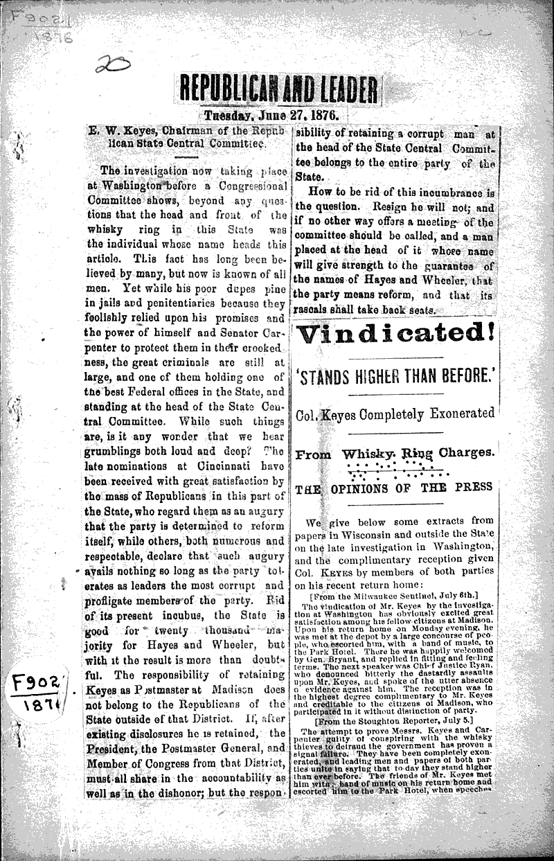  Source: Republican and Leader Topics: Government and Politics Date: 1876-06-27