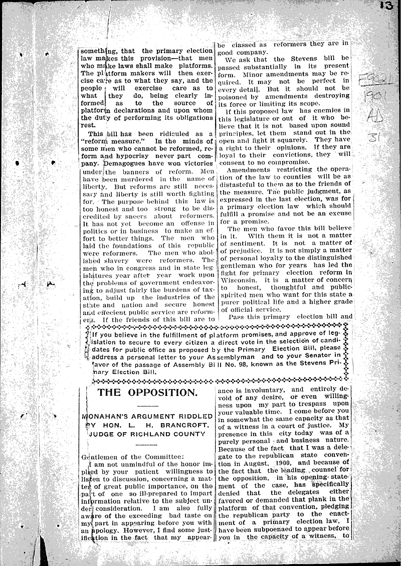  Source: Brodhead Register Topics: Government and Politics Date: 1901-02-27