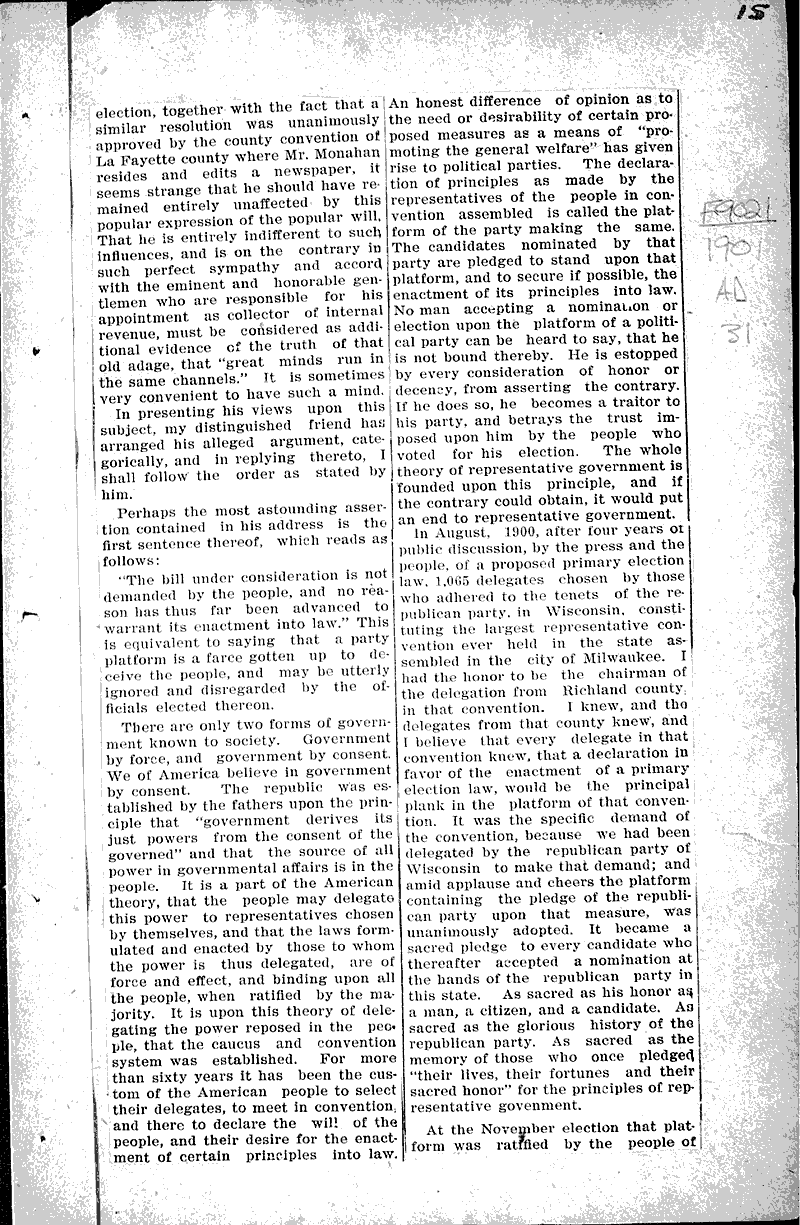  Source: Brodhead Register Topics: Government and Politics Date: 1901-02-27