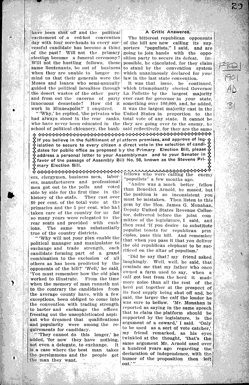  Source: Brodhead Register Topics: Government and Politics Date: 1901-02-27