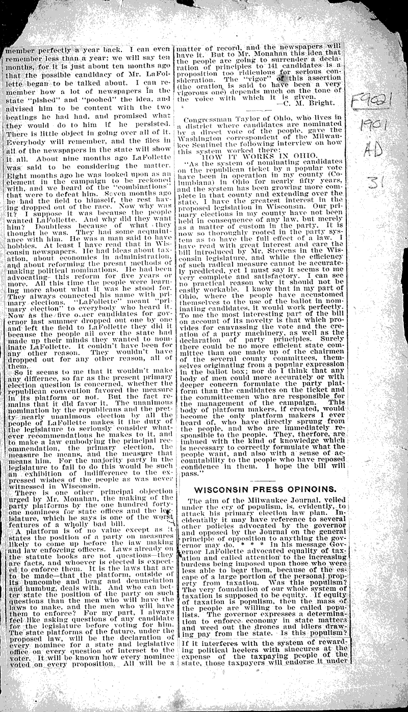  Source: Brodhead Register Topics: Government and Politics Date: 1901-02-27