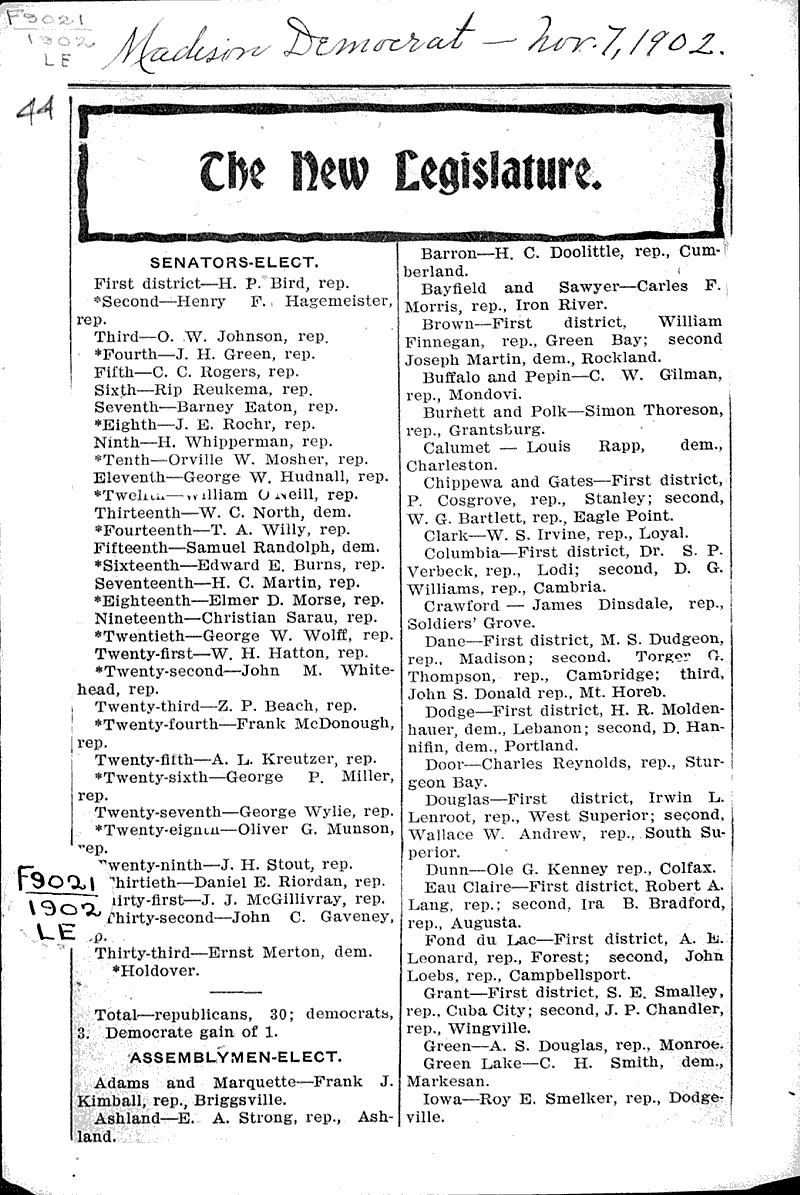  Source: Madison Democrat Topics: Government and Politics Date: 1902-11-07