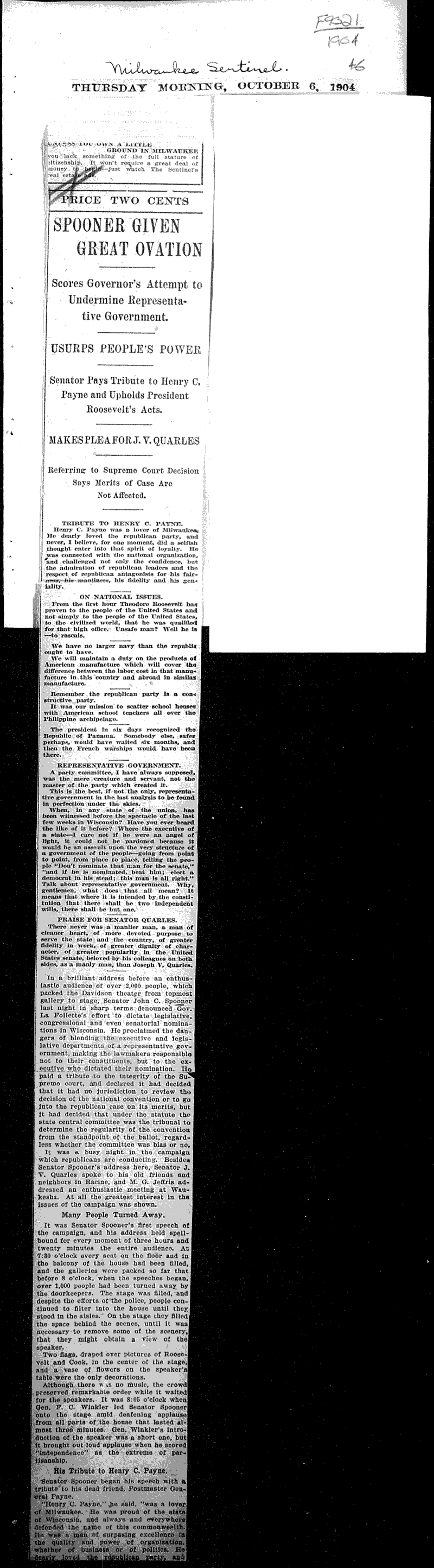 Source: Milwaukee Sentinel Topics: Government and Politics Date: 1904-10-06