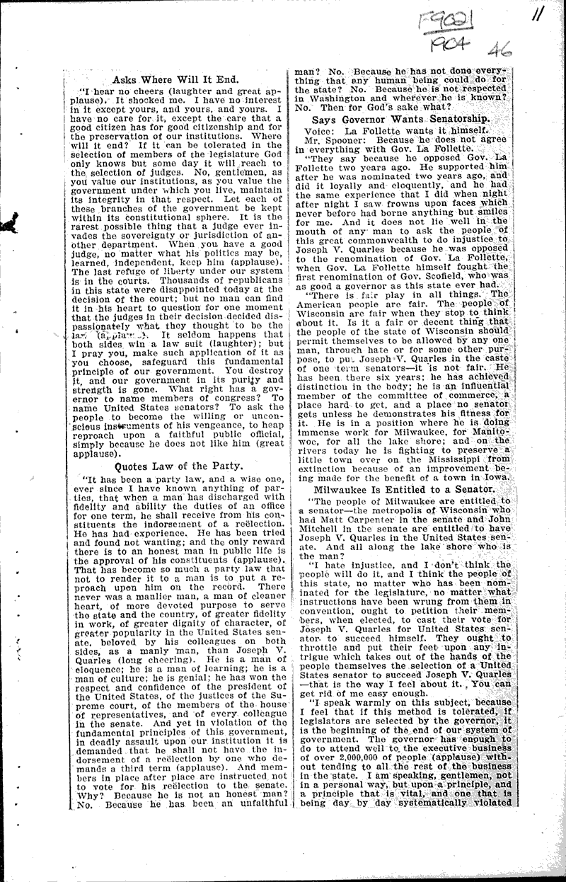  Source: Milwaukee Sentinel Topics: Government and Politics Date: 1904-10-06