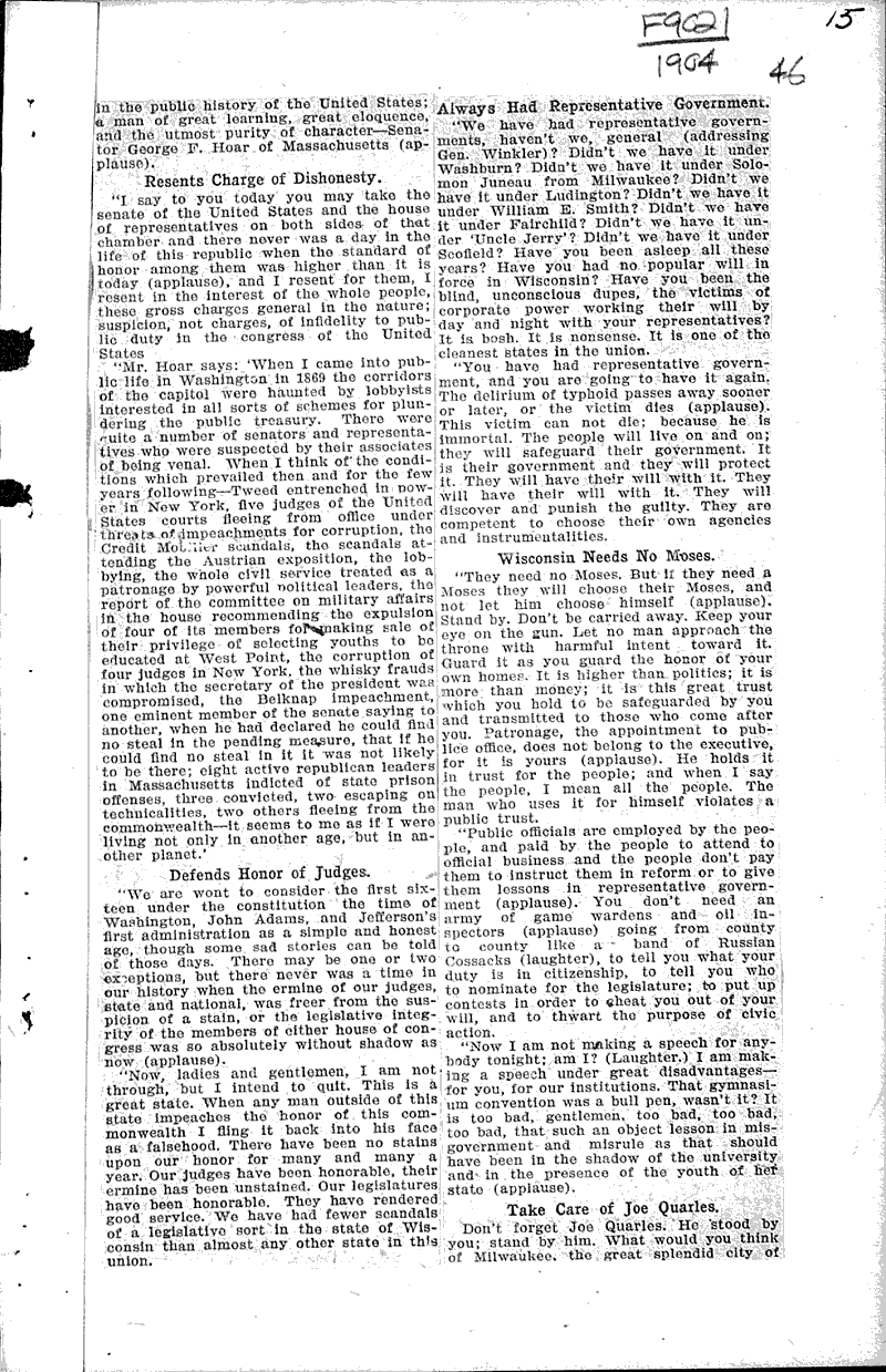  Source: Milwaukee Sentinel Topics: Government and Politics Date: 1904-10-06