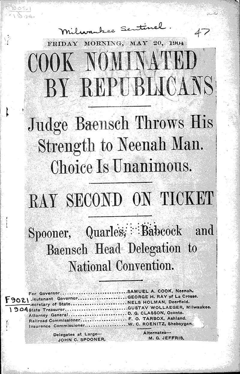  Source: Milwaukee Sentinel Topics: Government and Politics Date: 1904-05-20