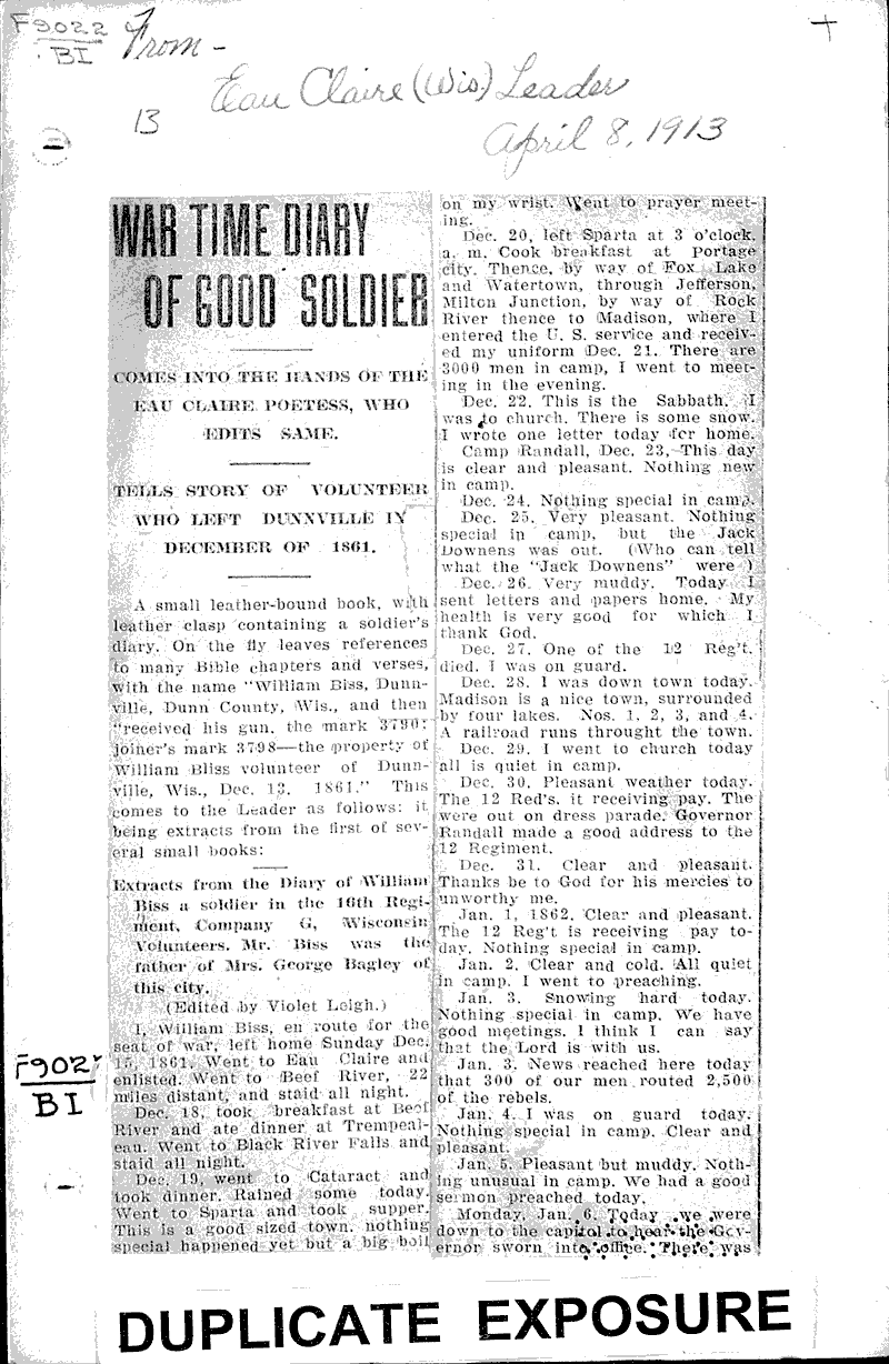  Source: Eau Claire Leader Topics: Civil War Date: 1913-04-08